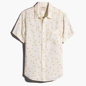 NWT Madewell Linen Perfect Shirt Mens Medium Off-White Fun Shirt Yellow Spiral